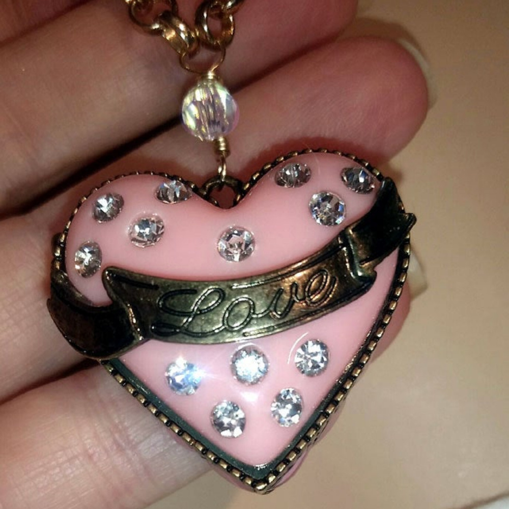 Pink Rhinestone Locket on 18" Rollo Chain - Picture 5 of 5